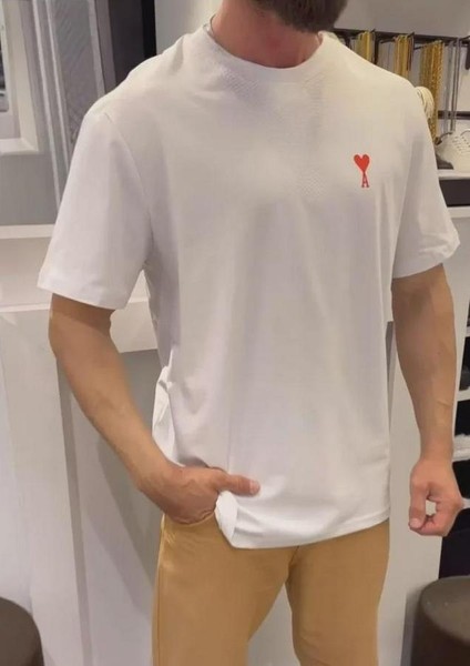 Unisex Bisiklet Yaka Baskılı Oversize T-Shirt