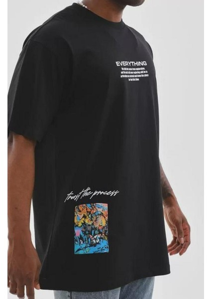Unisex Bisiklet Yaka Baskılı Oversize T-Shirt modelleri