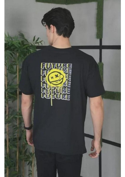 Unisex Bisiklet Yaka Baskılı Oversize T-Shirt modelleri