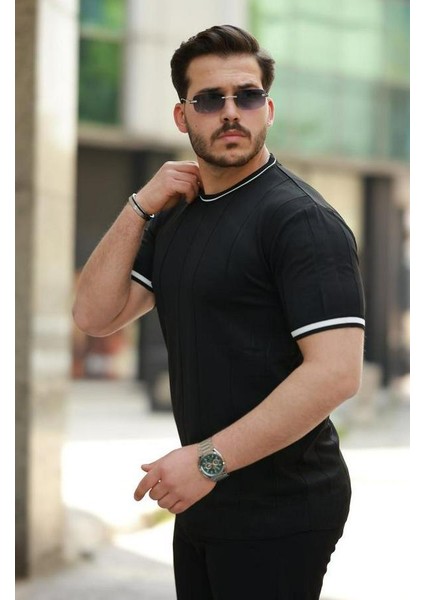 Bisiklet Yaka Çizgi Desenli Ribanalı Kısa Kollu Tshirt fiyatları
