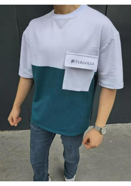 Unisex Torba Cep Detaylı Parçalı T-Shirt