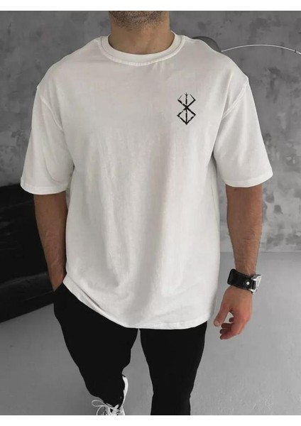 Unisex Bisiklet Yaka Baskılı Oversize T-Shirt
