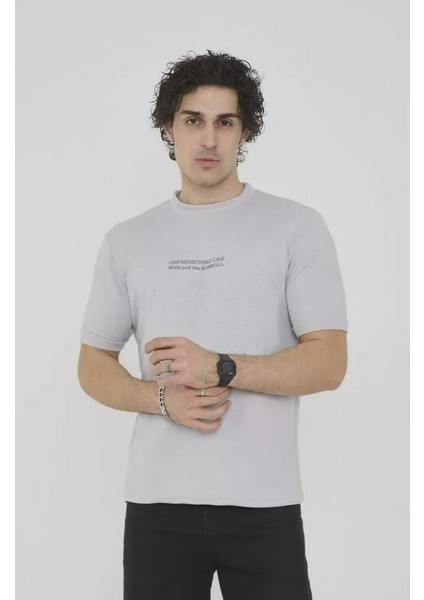 Unisex Bisiklet Yaka Slim Fit T-Shirt- Boyalı Gri modelleri