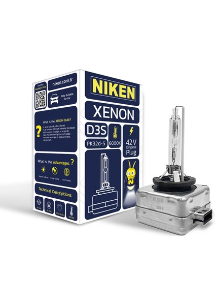 D3S 6000K Beyaz Xenon Far Ampulü, 42V, 35W, PK32D-5, 6000K