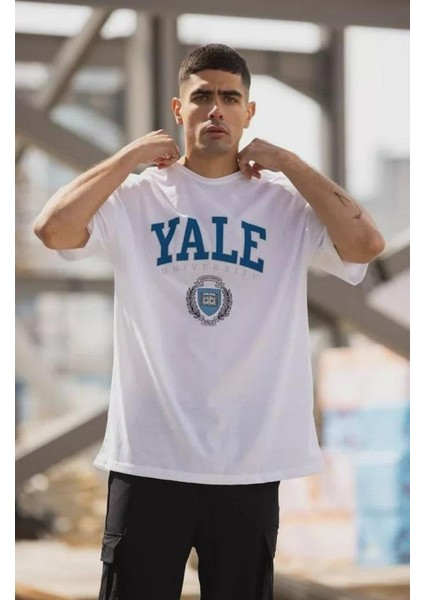 Unisex Bisiklet Yaka Baskılı Oversize T-Shirt