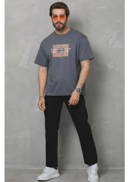 Unisex Bisiklet Yaka Baskılı Oversize T-Shirt modelleri