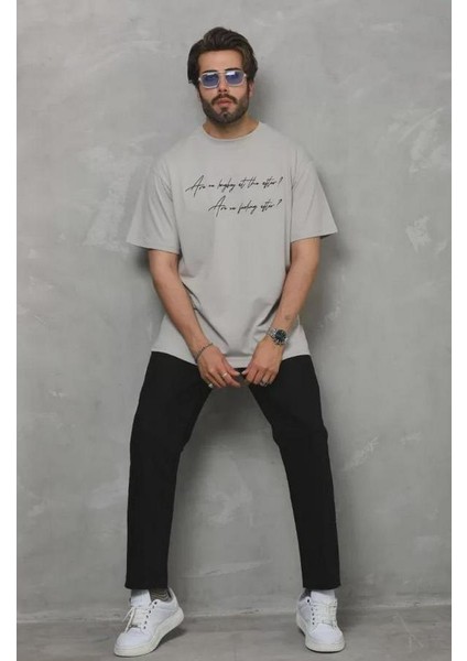 Unisex Bisiklet Yaka Baskılı Oversize T-Shirt modelleri