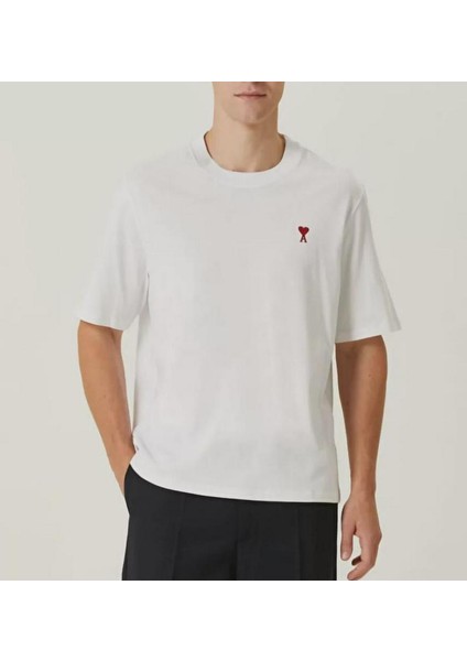 Unisex Bisiklet Yaka Baskılı Oversize T-Shirt