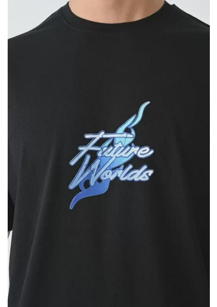 Unisex Bisiklet Yaka Baskılı Oversize T-Shirt fiyatları