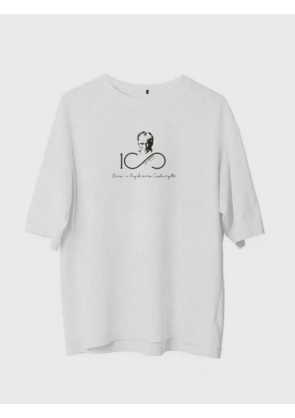 Unisex Bisiklet Yaka Baskılı Oversize T-Shirt