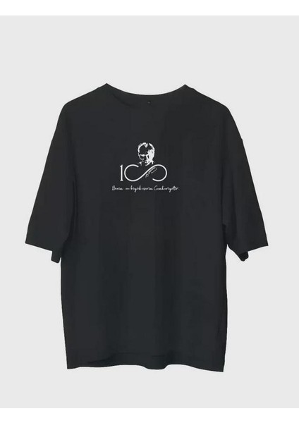 Unisex Bisiklet Yaka Baskılı Oversize T-Shirt