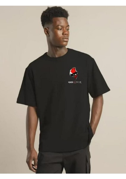 Unisex Bisiklet Yaka Baskılı Oversize T-Shirt