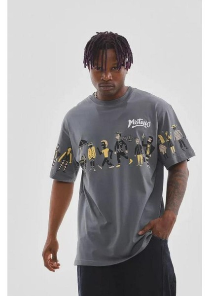 Unisex Bisiklet Yaka Baskılı Oversize T-Shirt