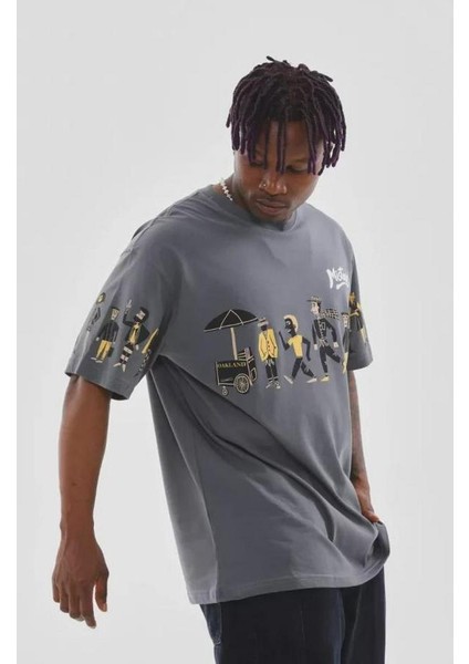 Unisex Bisiklet Yaka Baskılı Oversize T-Shirt modelleri