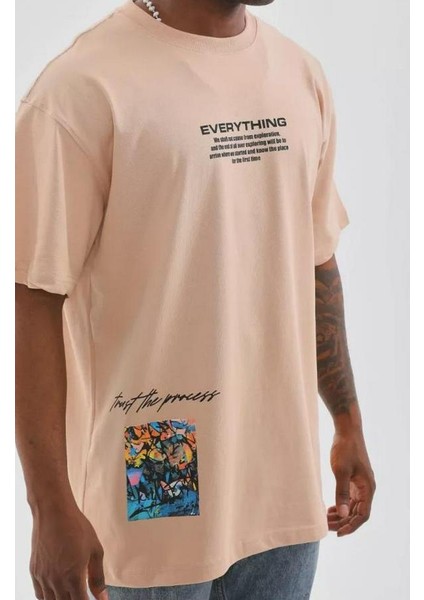 Unisex Bisiklet Yaka Baskılı Oversize T-Shirt fiyatları