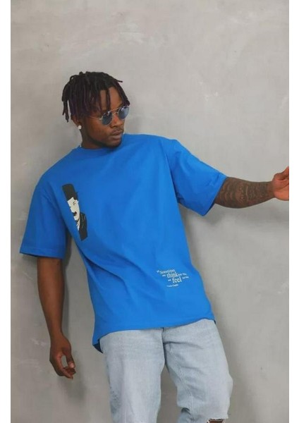 Unisex Oversize Baskılı Bisiklet Yaka T-Shirt fiyatları