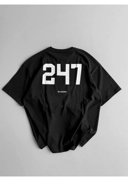 Baskılı Oversize Bisiklet Yaka T-Shirt