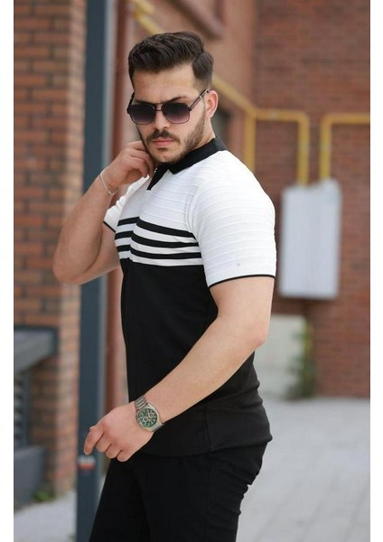 Çizgi Desenli Yakalı Kısa Kollu T-Shirt fiyatları