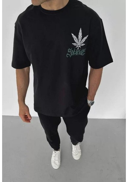 Unisex Bisiklet Yaka Baskılı Oversize T-Shirt