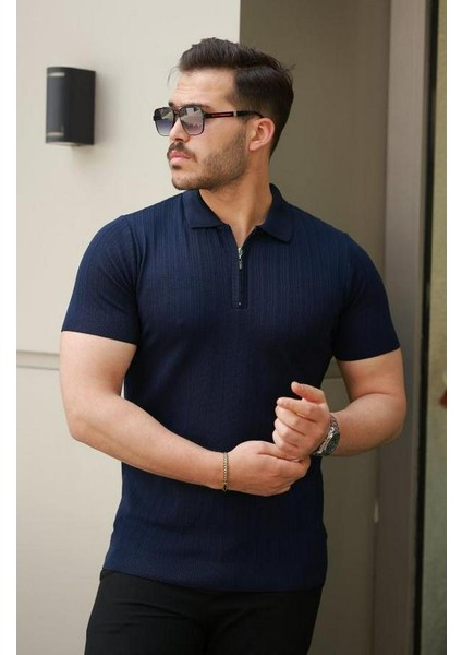 Fermuar Yakalı Kısa Kollu Tişört