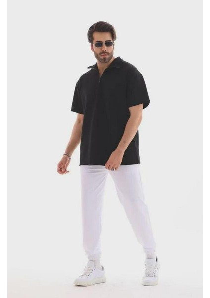 Unisex Yarım Fermuarlı Düz Oversize T-Shirt fiyatları