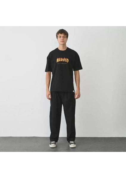 Unisex Bisiklet Yaka Baskılı Oversize T-Shirt