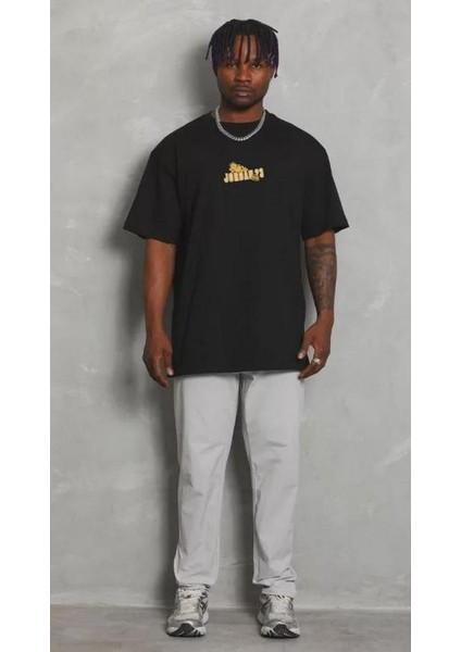 Unisex Bisiklet Yaka Baskılı Oversize T-Shirt