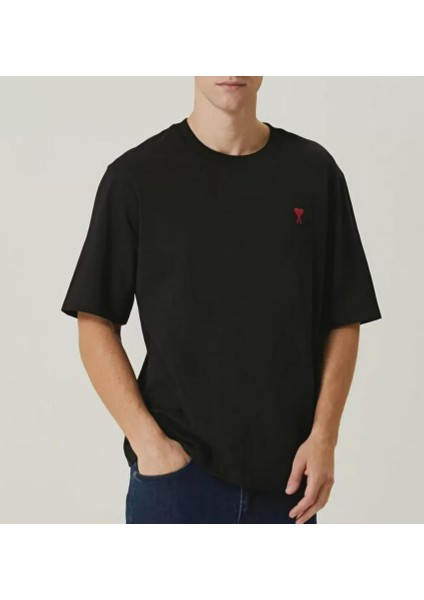 Unisex Bisiklet Yaka Baskılı Oversize T-Shirt