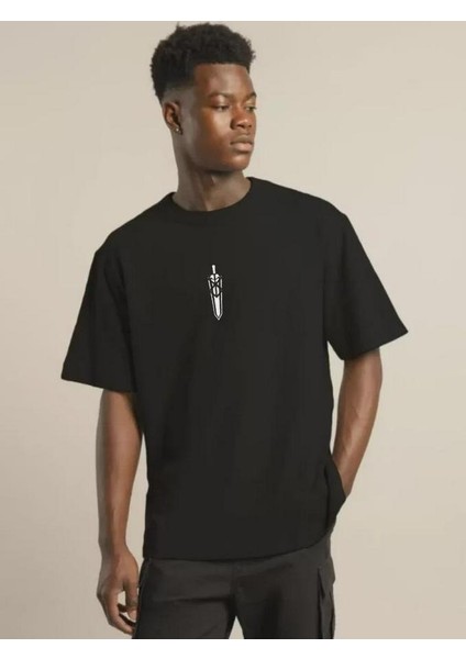 Unisex Bisiklet Yaka Baskılı Oversize T-Shirt