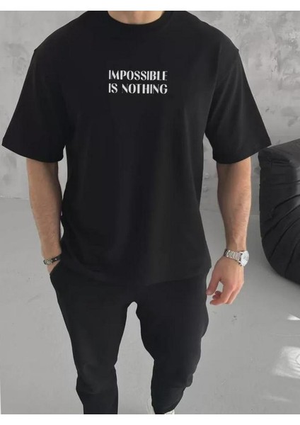 Unisex Bisiklet Yaka Baskılı Oversize T-Shirt