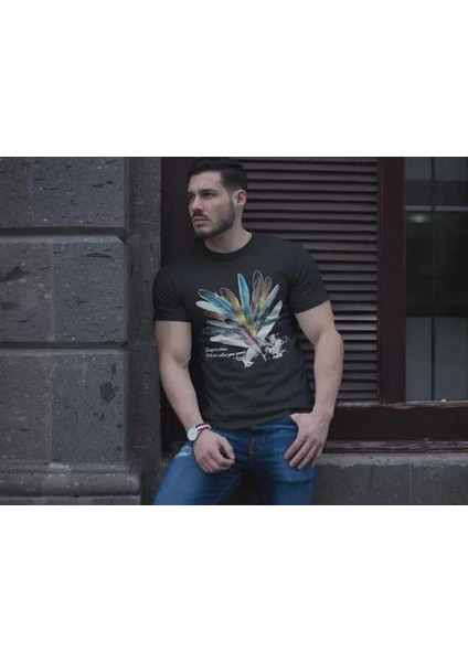 Unisex Bisiklet Yaka Baskılı Oversize T-Shirt
