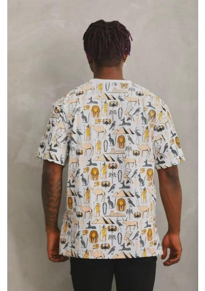 Unisex Oversize Baskılı Bisiklet Yaka T-Shirt fiyatları