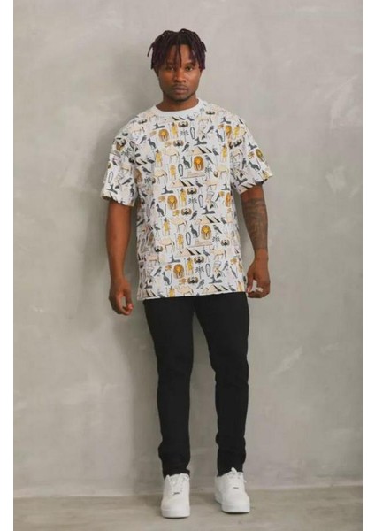 Unisex Oversize Baskılı Bisiklet Yaka T-Shirt modelleri