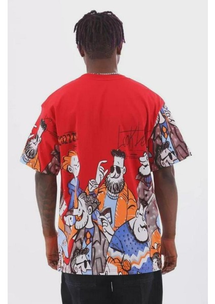 Unisex Oversize Baskılı Bisiklet Yaka T-Shirt fiyatları