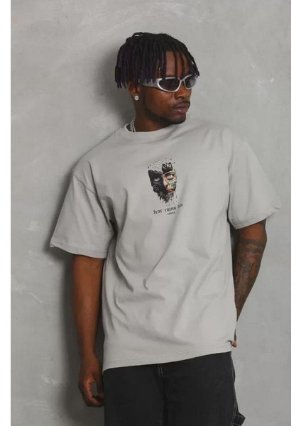 Unisex Oversize Baskılı Bisiklet Yaka T-Shirt fiyatları