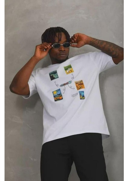 Unisex Oversize Baskılı Bisiklet Yaka T-Shirt fiyatları