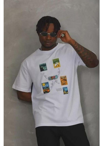 Unisex Oversize Baskılı Bisiklet Yaka T-Shirt modelleri