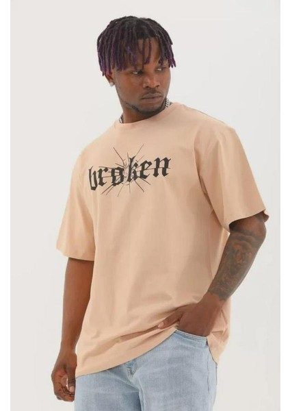 Unisex Oversize Baskılı Bisiklet Yaka T-Shirt