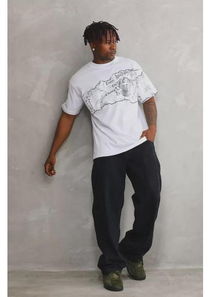 Unisex Bisiklet Yaka Baskılı Oversize T-Shirt modelleri