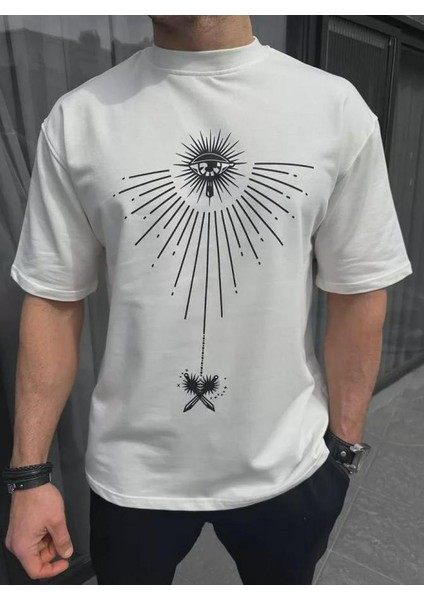 Unisex Bisiklet Yaka Baskılı Oversize T-Shirt fiyatları