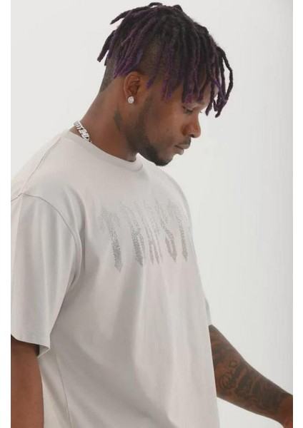 Unisex Oversize Taşlı Bisiklet Yaka T-Shirt fiyatları