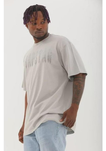 Unisex Oversize Taşlı Bisiklet Yaka T-Shirt modelleri