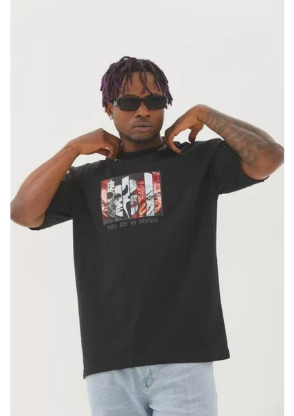 Unisex Oversize Baskılı Bisiklet Yaka T-Shirt fiyatları