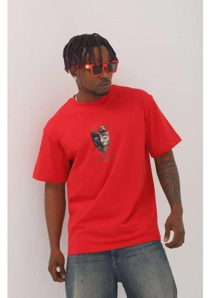 Unisex Oversize Baskılı Bisiklet Yaka T-Shirt fiyatları