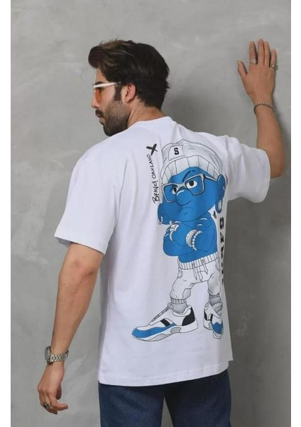 Unisex Bisiklet Yaka Baskılı Oversize T-Shirt modelleri