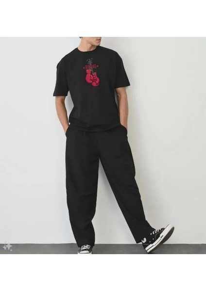 Unisex Bisiklet Yaka Baskılı Oversize T-Shirt