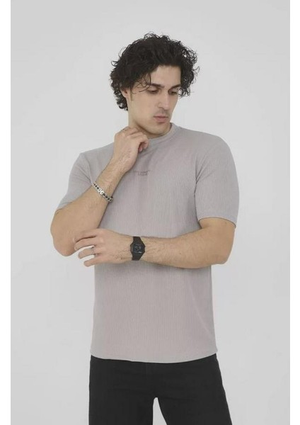Unisex Bisiklet Yaka Slim Fit T-Shirt- Boyalı Gri fiyatları
