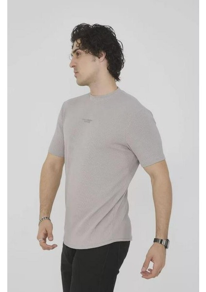 Unisex Bisiklet Yaka Slim Fit T-Shirt- Boyalı Gri modelleri