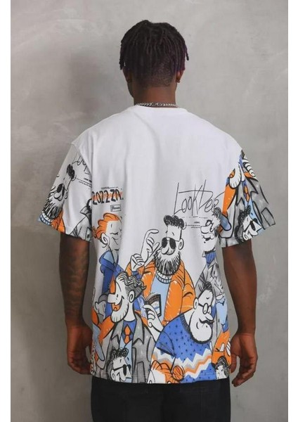 Unisex Oversize Baskılı Bisiklet Yaka T-Shirt fiyatları