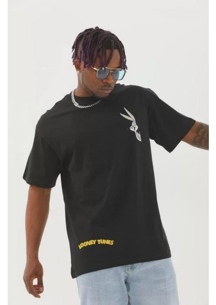 Unisex Oversize Baskılı Bisiklet Yaka T-Shirt